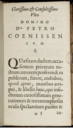 Clarissimo& Consultissimo Viro Domino Dno. Petro Coenissen I. V. D. S.