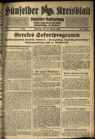 Erste Ausgabe vom Dienstag, den 10. Januar 1933.