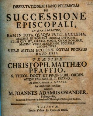 Diss. hanc polem. de successione episcopali