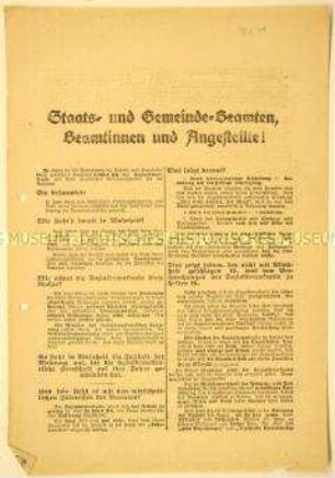 Gegen die Sozialdemokratie gerichteter programmatischer Wahlaufruf der Deutschnationalen Volkspartei an die Beamten und Angestellten