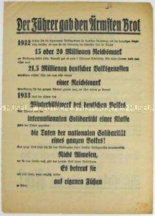 Propagandaflugblatt zur Sozialpolitik Hitlers anlässlich der Volksabstimmung 1938 über den "Anschluß" Österreichs