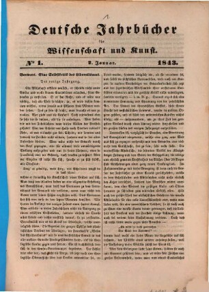 Deutsche Jahrbücher für Wissenschaft und Kunst. 6, [6],1/24 = 2. - 28. Jan. 1843