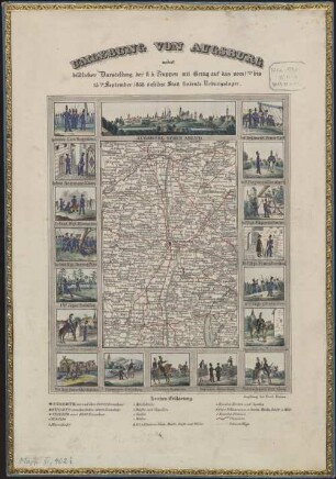 Umgebung von Augsburg : nebst bildlicher Darstellung der k. b. Truppen mit Bezug auf das vom 1ten bis 15ten September 1838 daselbst Statt findende Uebungslager