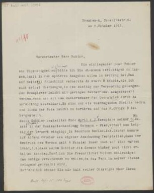 Brief an Ludwig Strecker und B. Schott's Söhne : 08.10.1915