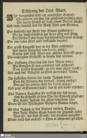 Erklärung des Titul-Blats