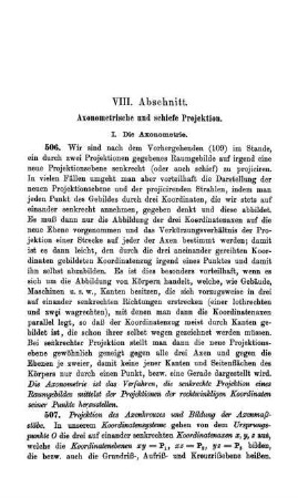 VIII. Abschnitt. Axonometrische und schiefe Projektion.