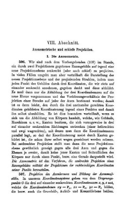 VIII. Abschnitt. Axonometrische und schiefe Projektion.
