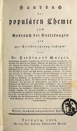 Handbuch der populären Chemie : zum Gebrauch bei Vorlesungen und zur Selbstbelehrung bestimmt