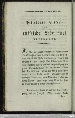 Petersburg Sitten, und russische Lebensart überhaupt