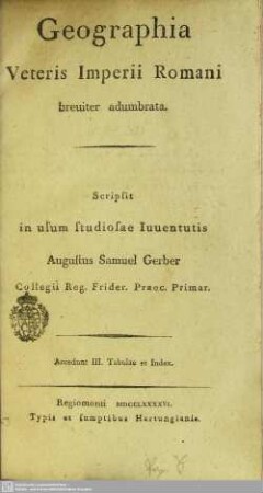 Geographia Veteris Imperii Romani : breviter adumbrata