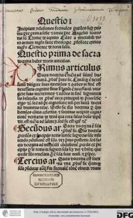Questio prima de sacra doctrina habet decem articulos.