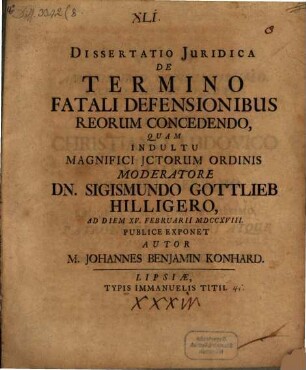 Diss. iur. de termino fatali, defensionibus reorum concedendo