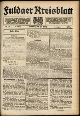 Erste Ausgabe vom Mittwoch, den 29. März 1911.