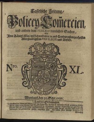 Nro. XL, Montags, den 30. Sept. 1737