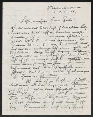Brief von Fritz Brehmer an Margarete Hauptmann