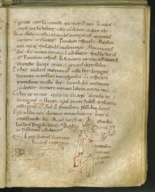 Federzeichnung: Pantaleon auf Rost und Christus
