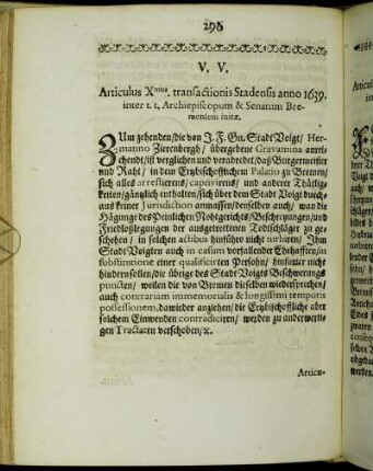 V.V. Articulus Xmus transactionis Stadensis anno 1639. [...]