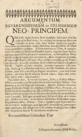 Argumentum ad revesendissimum et celsissimum neo-principem.