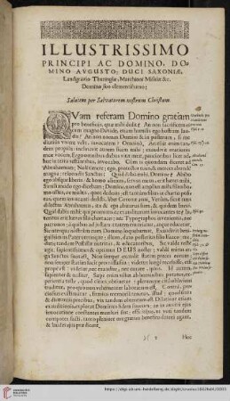 Illustrissimo Principi ac Domino, Domino Avgusto; Duci Saxoniæ, Landgravio Thuringiæ, Marchioni Misniæ &c.