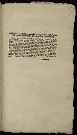 Gnädigste Verordnung die mit Rotz- oder andern ansteckenden gefährlichen Krankheiten behaftete Pferden betreffend : Zweybrücken den 28 Decemb. 1769.