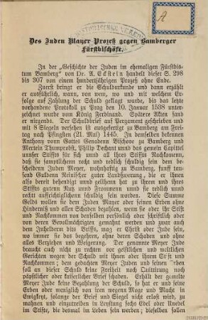 Des Juden Mayer Prozeß gegen Bamberger Fürstbischöfe
