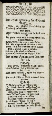 Am ersten Sonntag des Advents. - Am Feyertag des H. Apostels Andreä.
