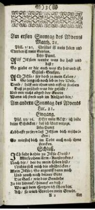 Am ersten Sonntag des Advents. - Am Feyertag des H. Apostels Andreä.