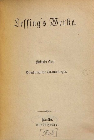 Lessing's Werke, 7. Hamburgische Dramaturgie