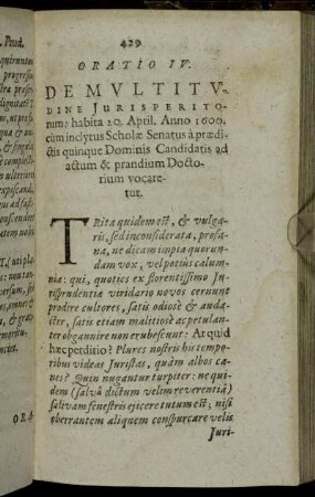 Oratio IV. De Multitudine Jurisperitorum.