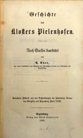 Geschichte des Klosters Pielenhofen