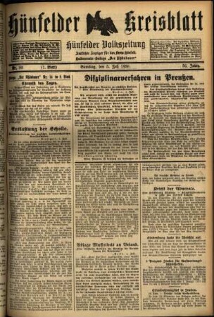 Erste Ausgabe vom Samstag, den 05. Juli 1930.