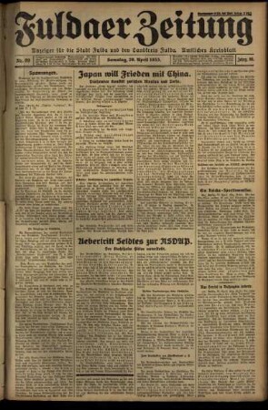 Ausgabe vom Samstag, den 29. April 1933.
