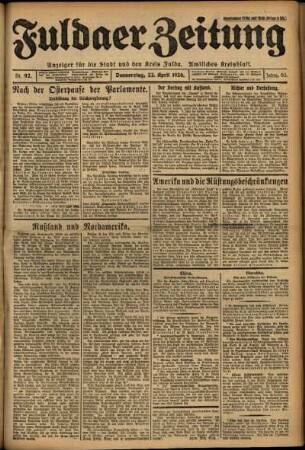 Ausgabe vom Donnerstag, den 22. April 1926.