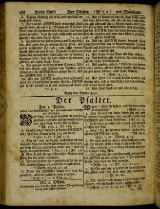 Der 1. Psalm. Lehre von Glückseligkeit der Frommen und Straffe der Gottlosen. - Der 76. Psalm. Gott seiner Kirche Schutzwehr.