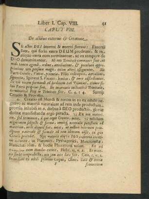Caput VIII. De actibus externis & Creatione.