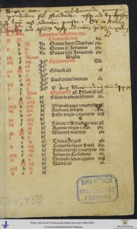 Kalendarium mit handschriftlich hinzugefügten Sterbedaten