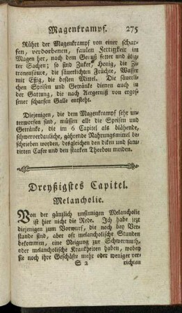 Dreyßigstes Capitel. Melancholie.