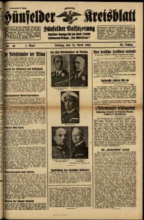 Erste Ausgabe vom Freitag, den 12. April 1940.