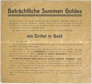 Merkblatt zum Geldverkehr in den besetzten Gebieten Frankreichs
