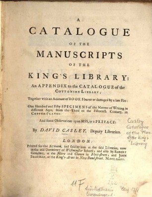 A Catalogue of the manuscripts of the Kings Library : an appendix to the Catalogue of Cottonian Library