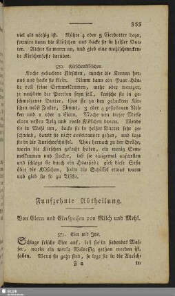 Funfzehnte Abtheilung. Von Eiern und Eierspeisen von Milch und Mehl