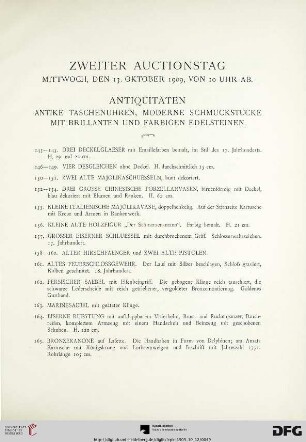Zweiter Auctionstag – Mittwoch, den 13. Oktober 1909 – Antiquitäten (Nr. 143-247)
