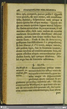 §. XLVII. Dn. Wolffii de miraculis recensetur sententia