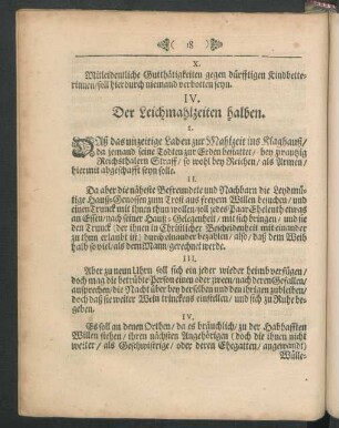 IV. Der Leichmahlzeiten halben