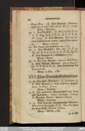 XVII. Chur-Trierische Goldmünzen.