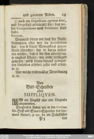 Von Bitt-Schreiben oder Suppliquen.