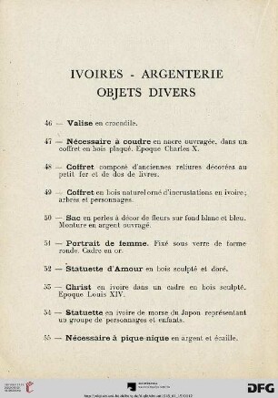Ivoires - Argenterie - Objets divers (Nr. 46-60)