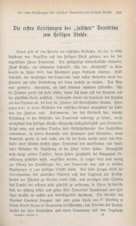 241-257 Die ersten Beziehungen des "falschen" Demetrius zum Heiligen Stuhle