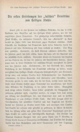 241-257 Die ersten Beziehungen des "falschen" Demetrius zum Heiligen Stuhle