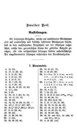 Zweiter Teil. Auflösungen. Planimetrie und Stereometrie.